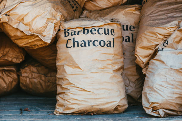 Bags of charcoal ready for restaurant delivery. charcoal supplier in france